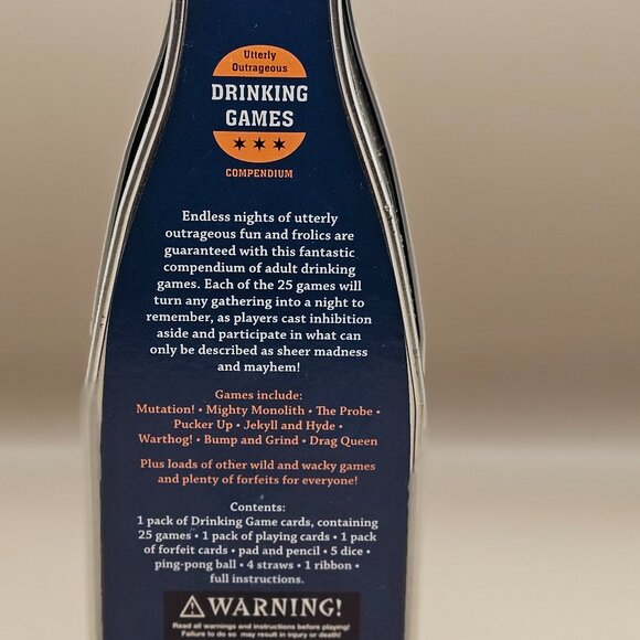 Utterly Outrageous Drinking Games bottle shaped tin box with 25 games dated 2007 - Picture 2 of 14